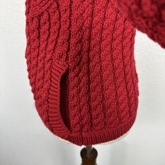 AranCrafts Ireland Sweater Women XS Red Merino Fisherman Cable Knit Cardigan - Picture 7 of 11